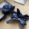 New high-intelligence style ~ Blue retro checkered square scarf large intestine hair tie, fashionable denim webbing bow hair tie Specification image